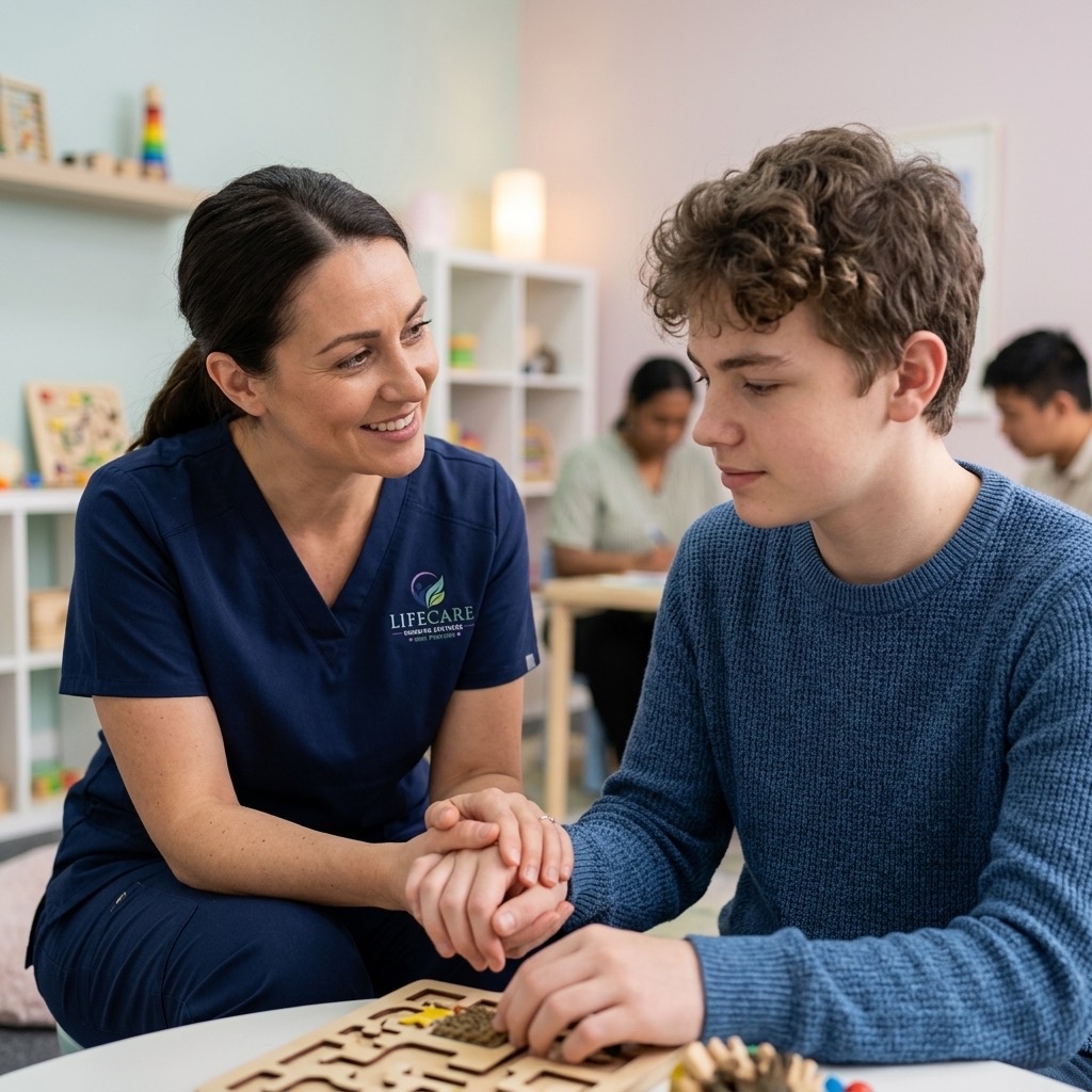 Healthcare worker helping someone with daily activities